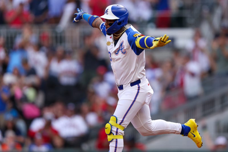 Atlanta Braves right fielder Ronald Acuna Jr. (13) celebrates after a two-run home run against the San Diego Padres
