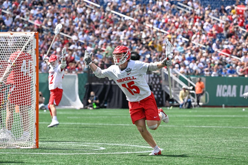 Cornell attack CJ Kirst (15) celebrates a goal against the Maryland Terrapins during the second half at Gillette Stadium. 