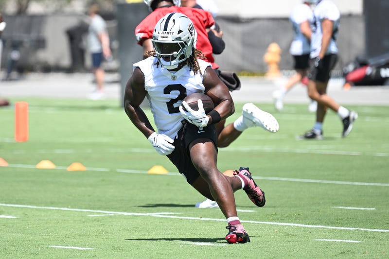 Las Vegas Raiders running back Ashton Jeanty (2) runs through a drill during Las Vegas Raiders Minicamp at Intermountain Health Performance Center.