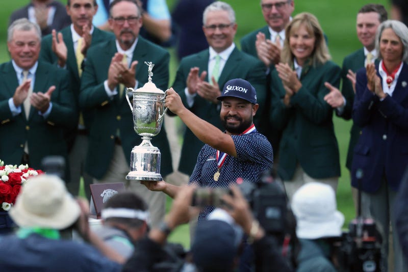 JJ Spaun celebrates win at Oakmont Country Club