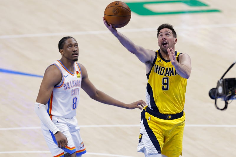 TJ McConnell driving on Oklahoma City in NBA Finals