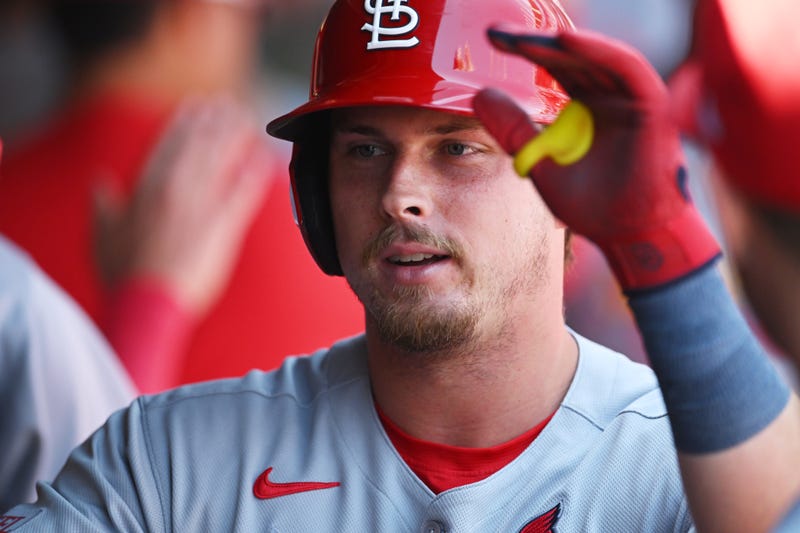 St. Louis Cardinals designated hitter Nolan Gorman (16) celebrates after hitting a home run during the first inning against the Cleveland Guardians at Progressive Field.