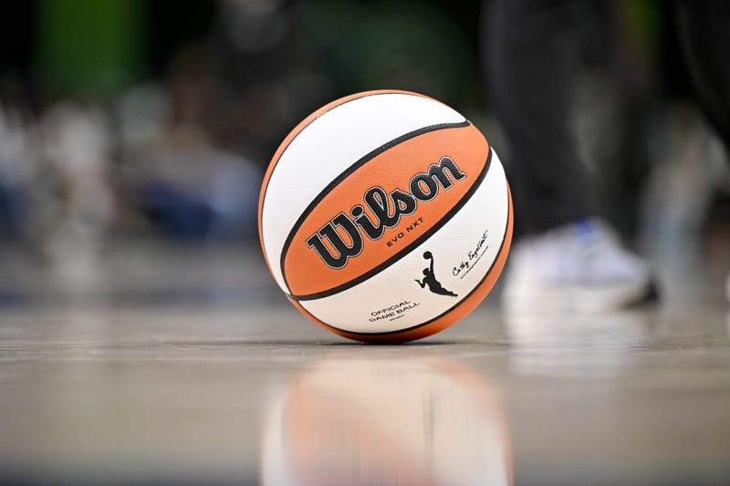 Jun 28, 2025; Arlington, Texas, USA; A view of a Wilson WNBA basketball during the game between the Dallas Wings and the Washington Mystics at College Park Center.