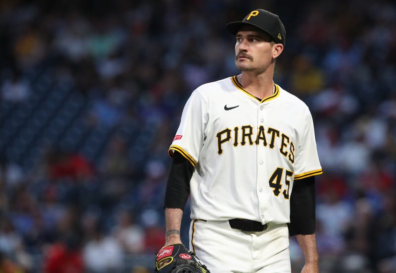 Pittsburgh Pirates starting pitcher Andrew Heaney (45) glances at the scoreboard after pitching the fourth inning against the St. Louis Cardinals at PNC Park.