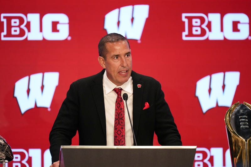 Jul 23, 2025; Las Vegas, NV, USA; Wisconsin head coach Luke Fickell speaks to the media during the Big Ten NCAA college football media days at Mandalay Bay Resort. Mandatory Credit: Lucas Peltier-Imagn Images