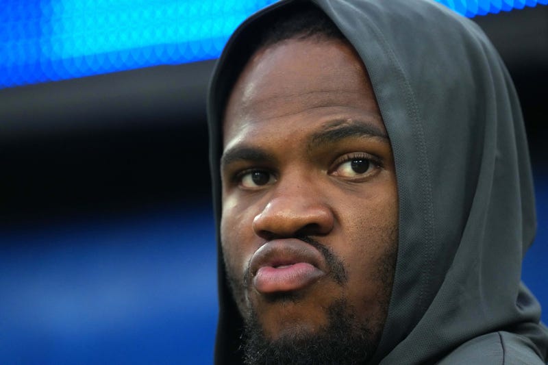 Aug 9, 2025; Inglewood, California, USA; Dallas Cowboys defensive end Micah Parsons watches in the second half against the Los Angeles Rams at the SoFi Stadium. Mandatory Credit: Kirby Lee-Imagn Images