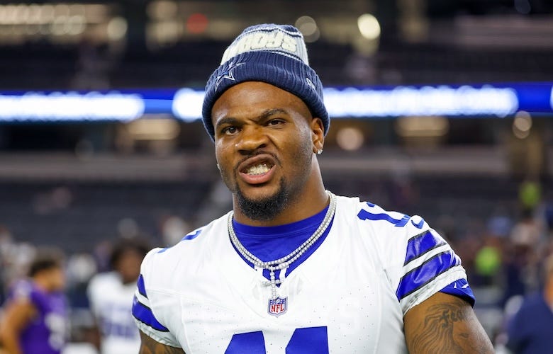 Dallas Cowboys defensive end Micah Parsons (11) reacts after the game against the Baltimore Ravens at AT&T Stadium