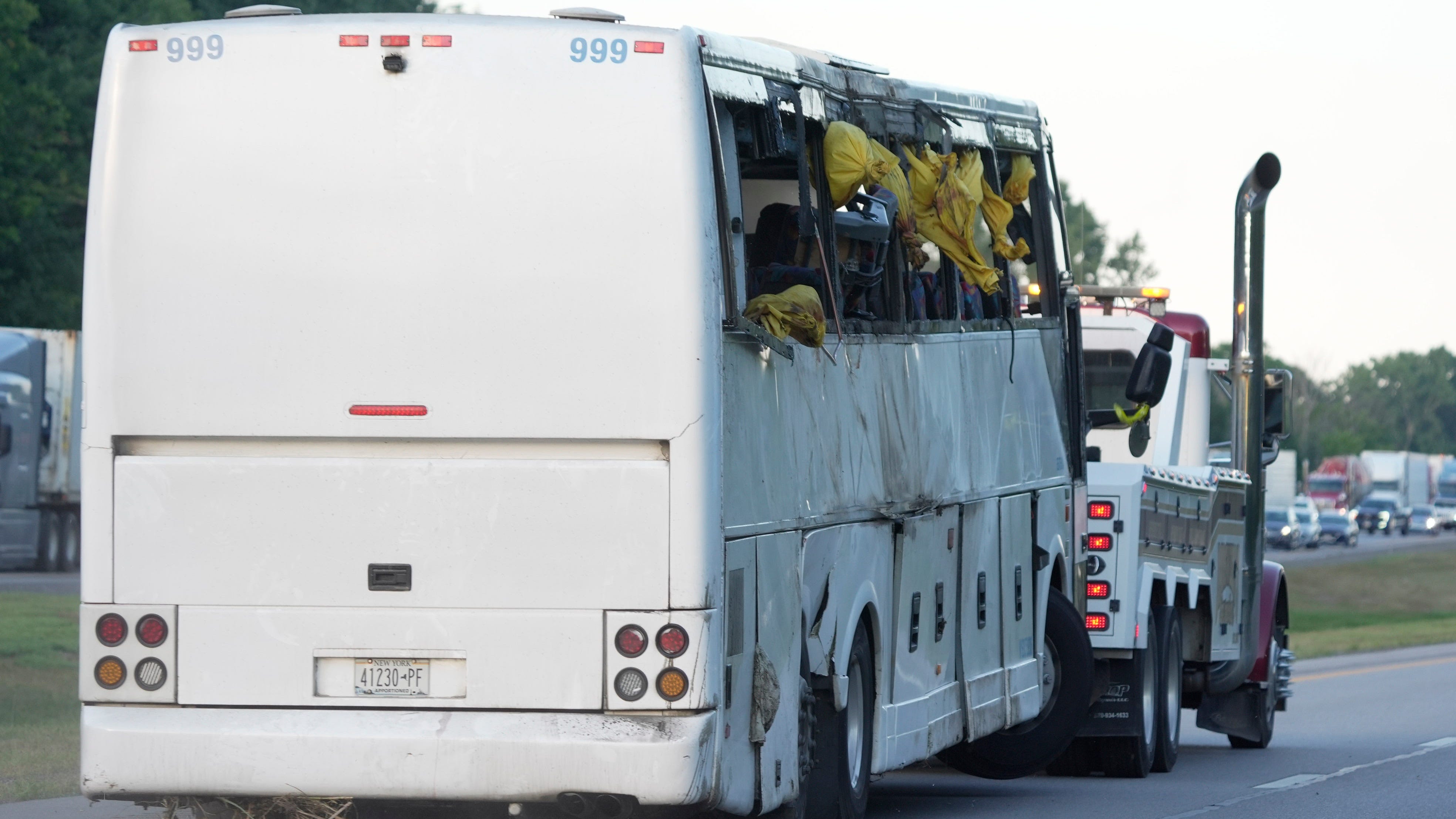 Tour bus crash on I-90 in Pembroke leaves five passengers dead, many others injured