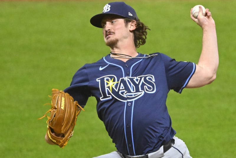Mason Montgomery pitching for Rays