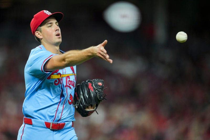 St. Louis Cardinals pitcher Michael McGreevy (36) throws out Cincinnati Reds third baseman Ke'Bryan Hayes (3) at first base in the sixth inning at Great American Ball Park.
