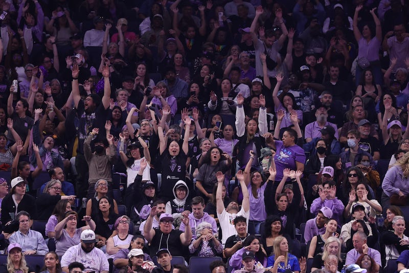 Golden State Valkyries fans do the wave during a timeout against the New York Liberty during the second quarter at Chase Center
