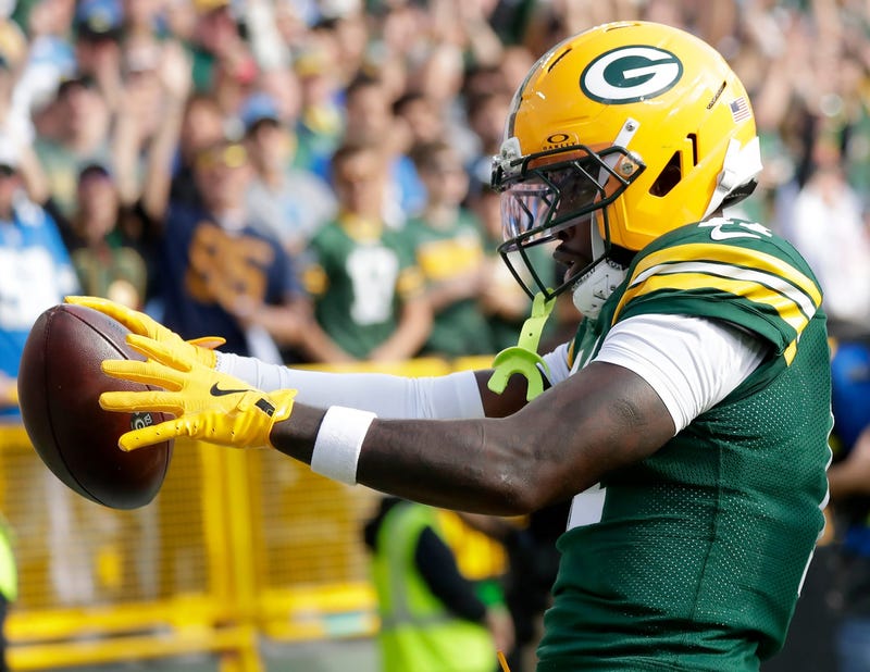 Green Bay Packers wide receiver Jayden Reed (11) catches a second quarter touchdown pass against the Detroit Lions on Sunday, September 7, 2025, at Lambeau Field in Green Bay, Wis. Wm. Glasheen USA TODAY NETWORK-Wisconsin