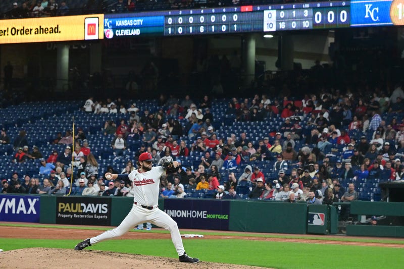 Cleveland Guardians starting pitcher Slade Cecconi (44) throws a pitch against the Kansas City Royals during the eighth inning at Progressive Field.
