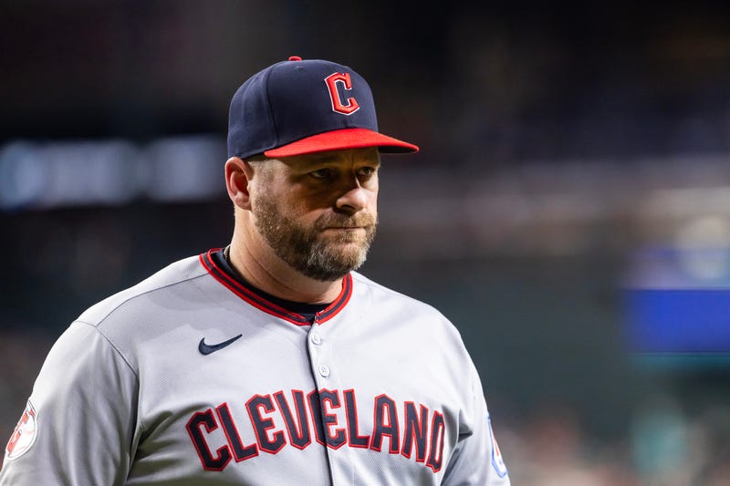 Aug 19, 2025; Phoenix, Arizona, USA; Cleveland Guardians manager Stephen Vogt against the Arizona Diamondbacks at Chase Field.