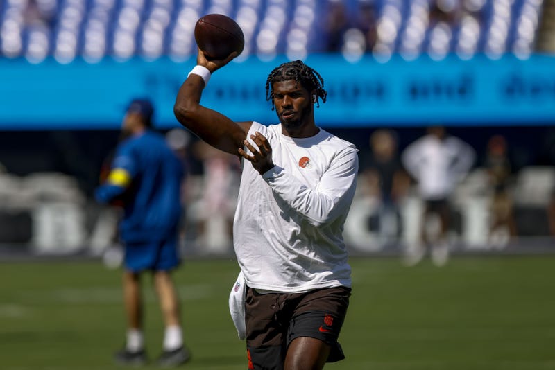 Sep 14, 2025; Baltimore, Maryland, USA; Cleveland Browns quarterback Shedeur Sanders (12) warms up before the game against the Baltimore Ravens at M&T Bank Stadium.