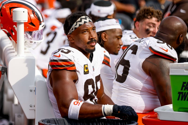 Sep 14, 2025; Baltimore, Maryland, USA; Cleveland Browns defensive end Myles Garrett (95) after the game against the Baltimore Ravens at M&T Bank Stadium.
