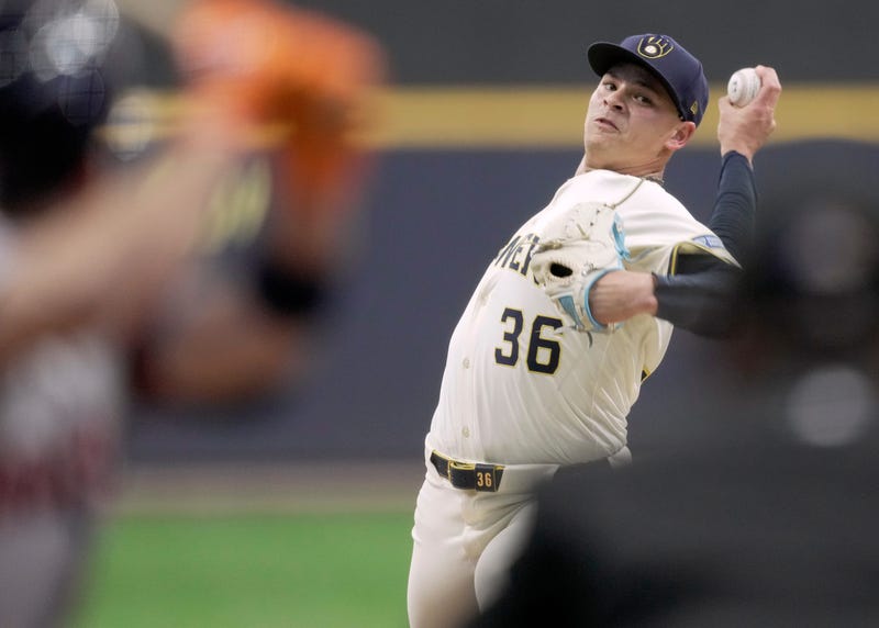 Milwaukee Brewers pitcher Tobias Myers (36) throws during the first inning of their game against the Houston Astros Monday, May 5, 2025 at American Family Field in Milwaukee, Wisconsin.