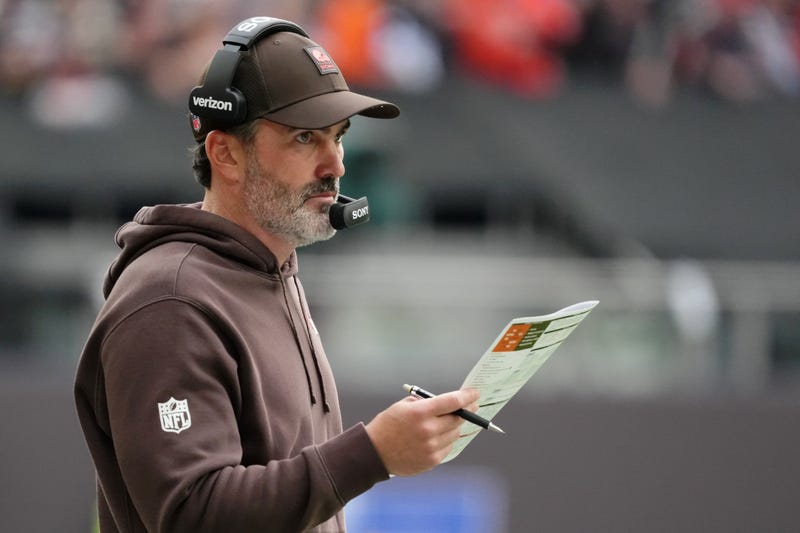 Oct 5, 2025; Tottenham, United Kingdom; Cleveland Browns head coach Kevin Stefanski looks on from the sideline during the third quarter of an NFL International Series game at Tottenham Hotspur Stadium. Mandatory Credit: Kirby Lee-Imagn Images