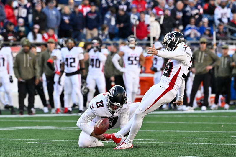 Atlanta Falcons place kicker Parker Romo (39) kicks a point after try against the New England Patriots 