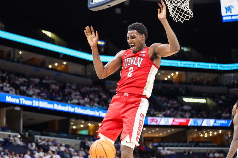 UNLV Rebels forward Kimani Hamilton (2) reacts after a dunk against the Memphis Tigers during the second half at FedExForum.
