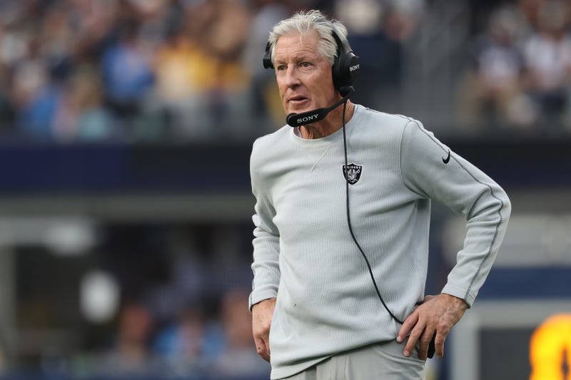 Las Vegas Raiders head coach Pete Carroll during the first half at SoFi Stadium.