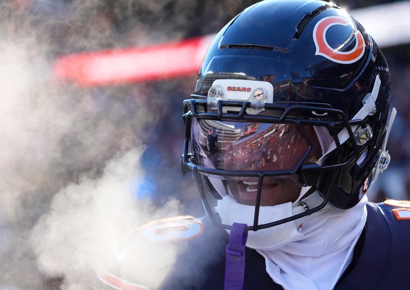 Chicago Bears wide receiver Luther Burden III (10) walks off the field during halftime of the game against the Cleveland Browns at Soldier Field. Mandatory Credit: David Banks-Imagn Images
