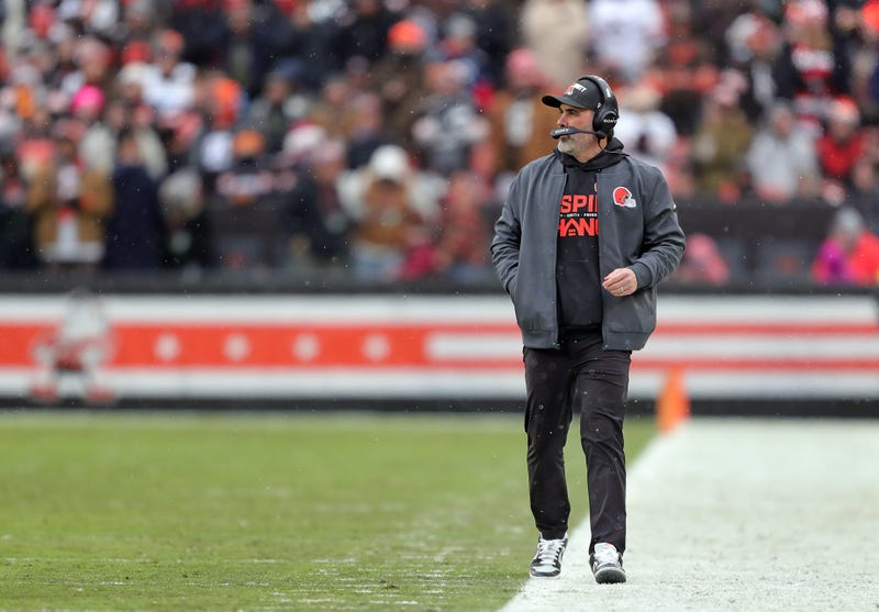 Cleveland Browns head coach Kevin Stefanski paces the sideline during the first half of an NFL football game against the Tennessee Titans at Huntington Bank Field, Dec. 7, 2025, in Cleveland, Ohio.