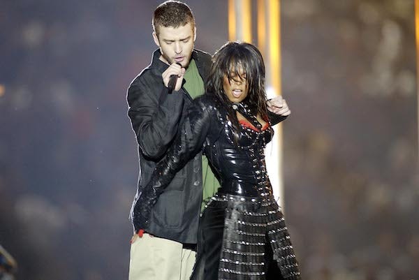 Justin Timberlake and Janet Jackson perform during the halftime show of Super Bowl XXXVIII at Reliant Stadium