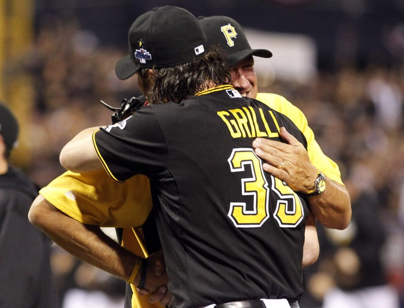 Clint Hurdle hugging Jason Grilli