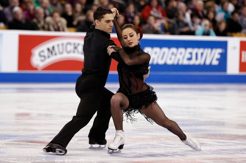 Jan 11, 2014; Boston, MA, USA; Anastasia Olson and Ian Lorello perform during the Free Dance competition at the TD Garden.