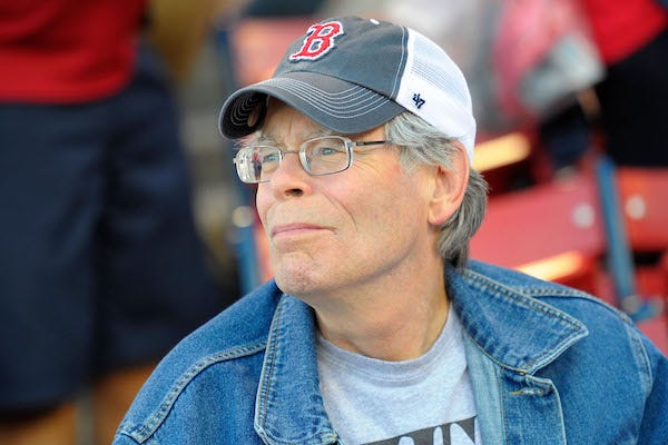 American author Stephen King in attendance for a game between the Boston Red Sox and Minnesota Twins at Fenway Park
