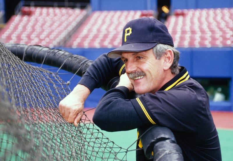 Jim Leyland at a batting cage as Pirates manager