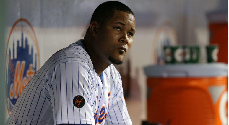 Jeurys Familia reacts in the dugout during the ninth inning against the Pittsburgh Pirates at Citi Field.