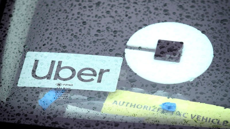 The Uber logo is displayed on a car on March 22, 2019 in San Francisco, California.