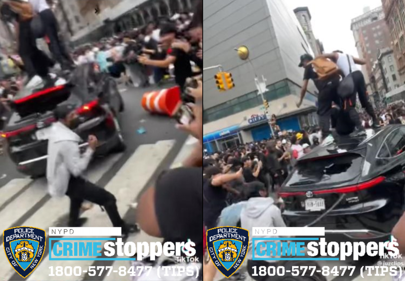 Police are searching for multiple suspects for destroying vehicles in the area of East 14th Street and Union Square East on Aug. 4