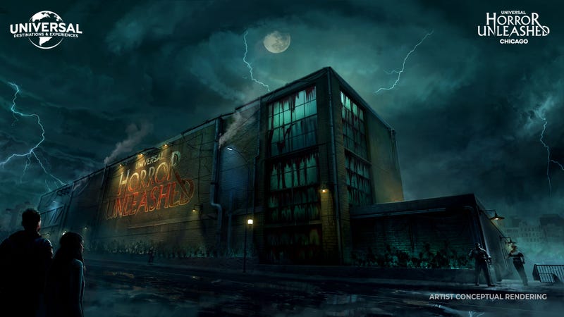 Conceptual rendering of Universal Horror Unleashed: Chicago, expected to open at 700 W. Chicago Avenue in 2027.