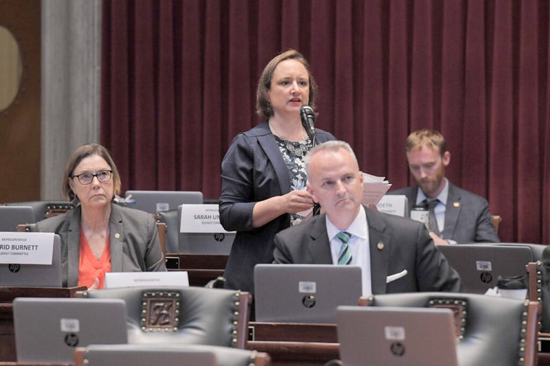 State Rep. Sarah Unsicker, D-Shrewsbury, speaks on June 29, 2021, during a House Budget Committee hearing