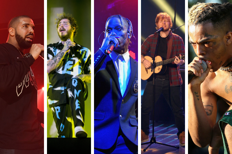 Drake, Post Malone, Travis Scott, Ed Sheeran, XXXTentacion