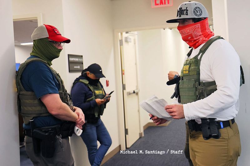 Masked Ice Agents patrol seen waiting in the halls of NYC immigration court