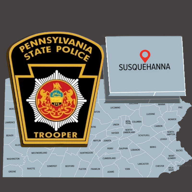 Pennsylvania State Trooper Logo over Map of Pennsylvania