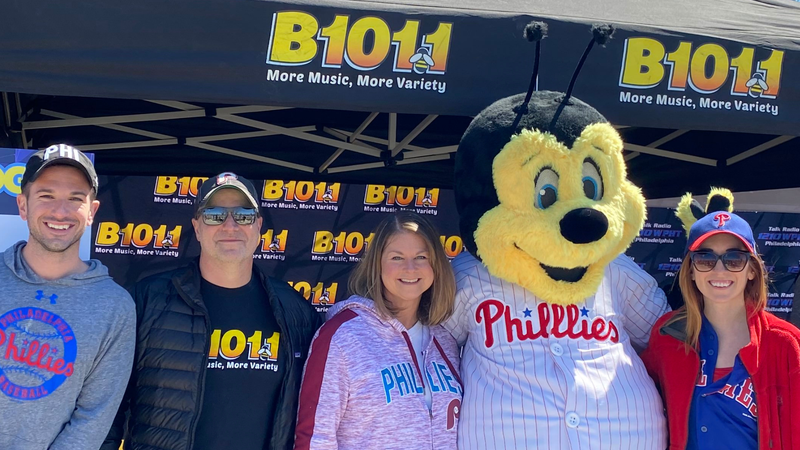 Bennett, Bill, Jenn, Buzzbee, and Laura at Phillies Opening Day