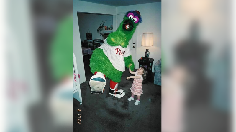 Melannie Jay with Phillie Phanatic