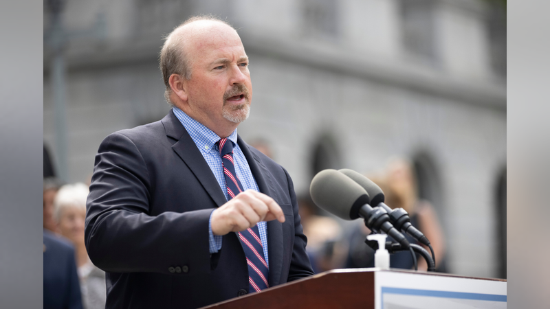 Matt Bradford speaking with the press on June 8, 2021.