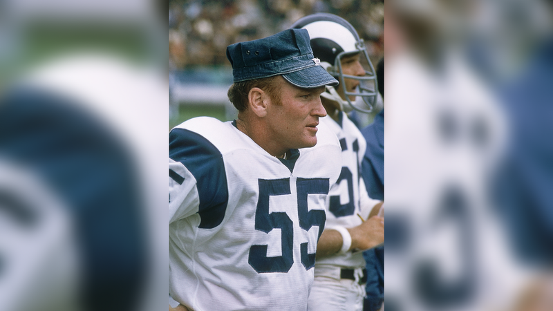 Los Angeles Rams linebacker Maxie Baughan (55) on the sideline against the Buffalo Bills at War Memorial Stadium.