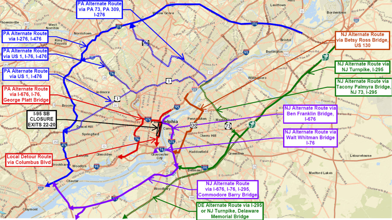 Alternate driving routes for I-95 closure
