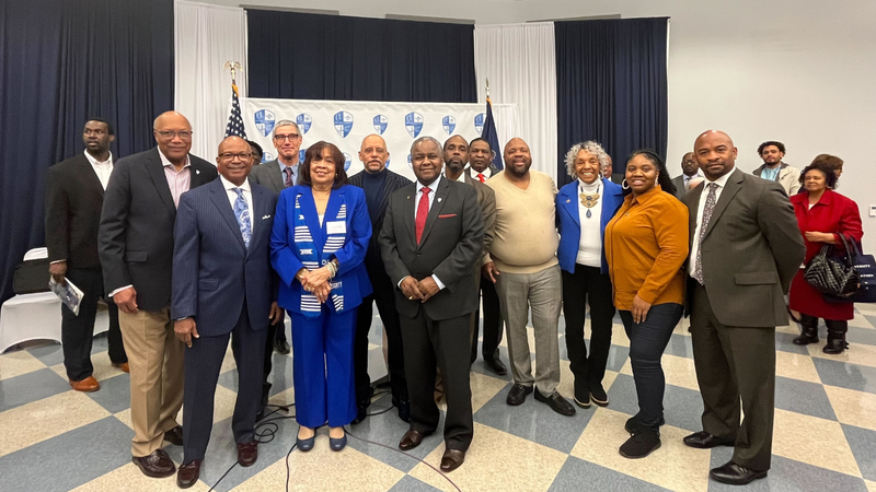 Cheyney University leaders at a meeting Friday, Feb. 23.