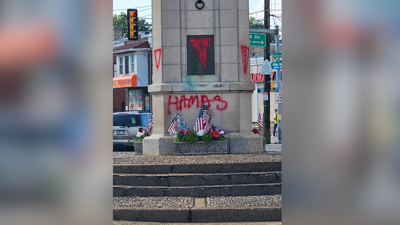 defaced WWI monument in Northeast Philadelphia