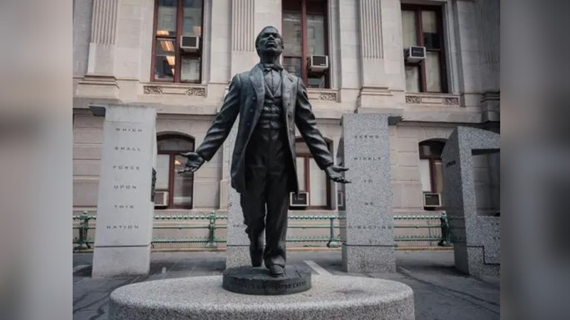 The Octavius V. Catto Memorial statue outside of City Hall in Philadelphia, PA.