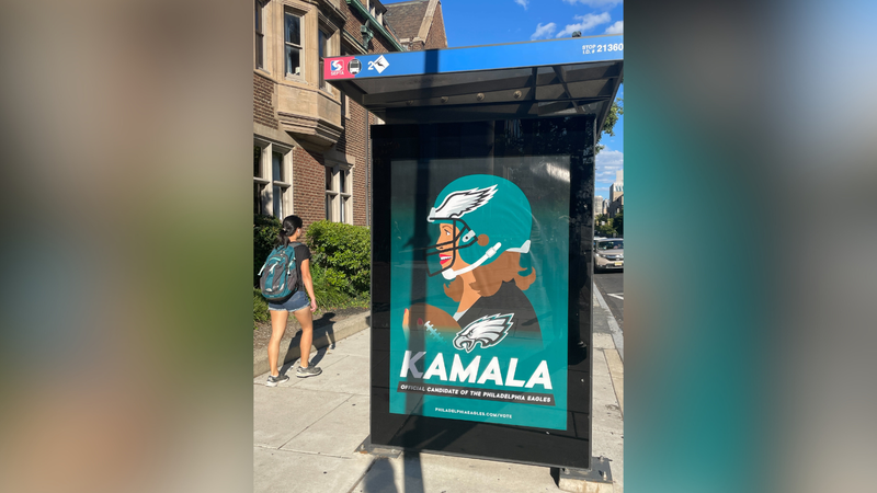 An ad declaring Vice President Kamala Harris as the "official candidate of the Philadelphia Eagles." 