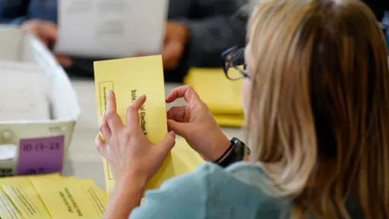 Workers sort mail-in ballots Nov. 7, 2023, at Northampton County Courthouse in Easton, Northampton County, Pennsylvania.